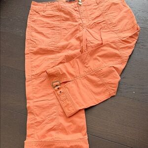 Tribal Coral Orange Cargo Capri Pants